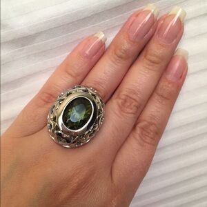 Green Austrian Crystal on stainless steel ring